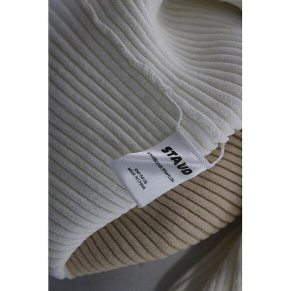 Staud Women's Ribbed Knit Long Sleeve V-Neck Colorblock Top Beige/White Size XS - Picture 6 of 6